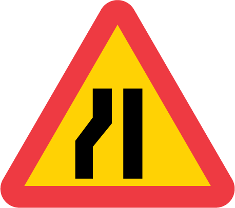 A5 Varning för avsmalnande väg, vä